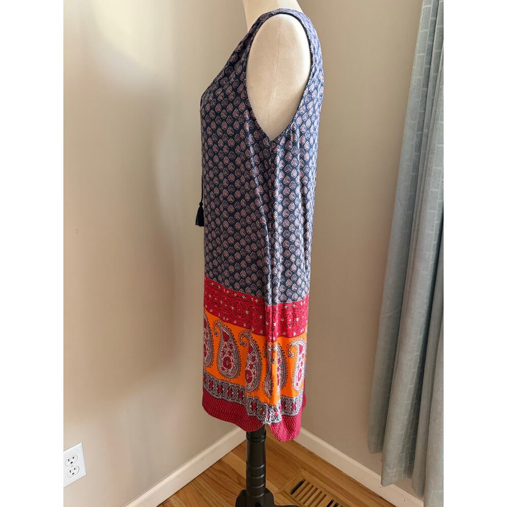 Beach Lunch Lounge Boho Tassel Border Print Dress Size M Cruise Resort Summer - Picture 4 of 9
